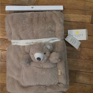 Plush Beige Baby Blanket with Bear
